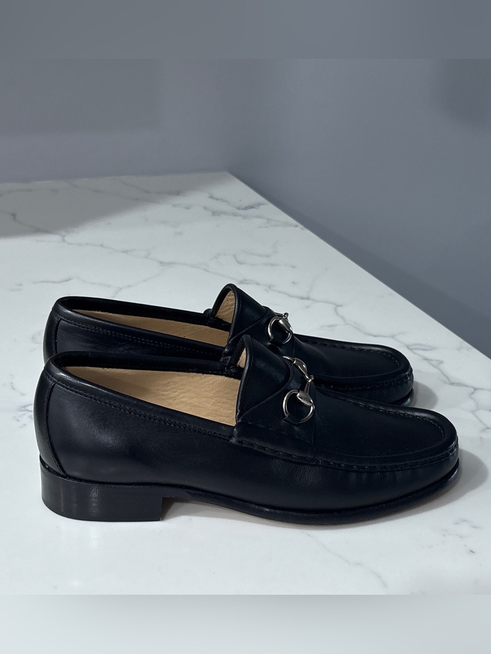GUCCI 1953 Horsebit Loafer Black Leather Silver Tone Hardware Womens 37 C 7 - Picture 4 of 16
